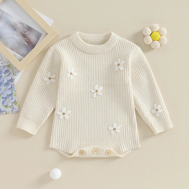 2023-09-04 Lioraitiin 0-18M Newborn Baby Girls Rompers Clothes Flower Embroidery Long Sleeve Knitted Warm Jumpsuits Playsuit
