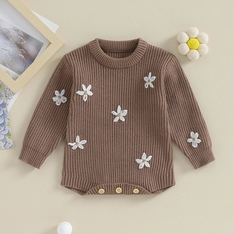 2023-09-04 Lioraitiin 0-18M Newborn Baby Girls Rompers Clothes Flower Embroidery Long Sleeve Knitted Warm Jumpsuits Playsuit