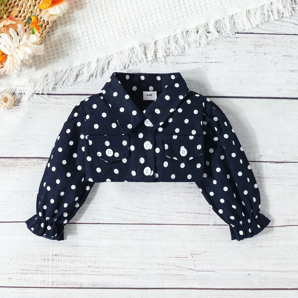 Autumn Winter Dresses Party Dress Baby Girl Clothes Suspended Mesh Bow Dress + Polka Dot Lapel Jacket Clothing Girls Dress 6-24M